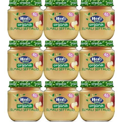 Hero Baby Kavanoz Maması 120GR Organik Elmalı Şeftalili (9 Lu Set)