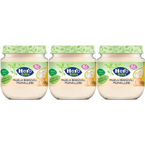 Hero Baby Kavanoz Maması 120GR Muzlu Bisküvili Muhallebi (3 Lü Set)