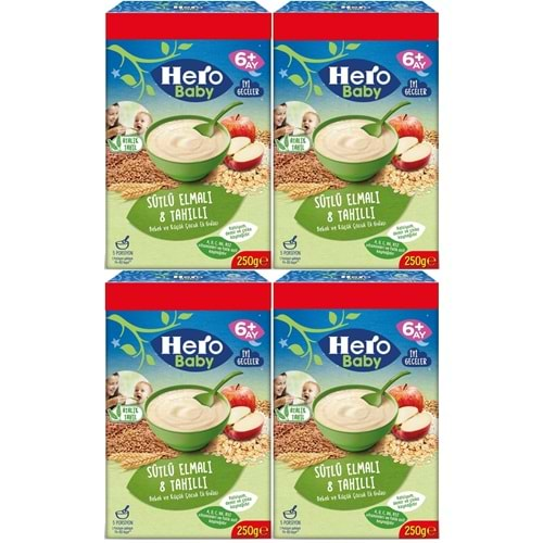 Hero Baby Kaşık Maması 250GR Sütlü Elmalı 8 Tahıllı (Avantaj Pk) (4 Lü Set)