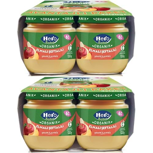 Hero Baby Kavanoz Maması 120GR Avantaj Pk (8 Li Set) Elmalı Şeftalili (2PK*4)