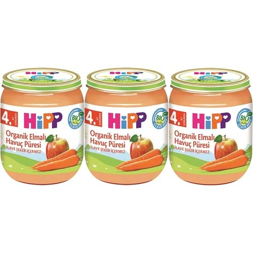 Hipp Organik Kavanoz Maması 125Gr Elmalı Havuç Püresi (3 Lü Set)