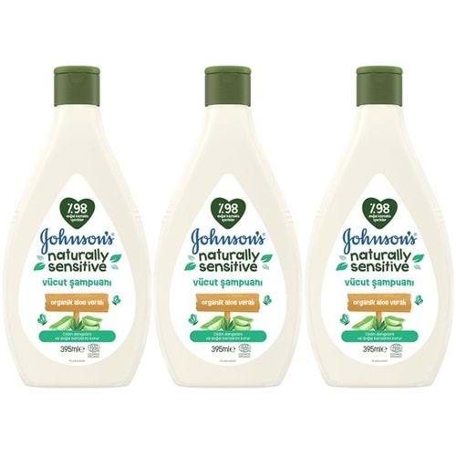 Johnsons Baby Vücut Şampuanı 395ML Natural Sensitive (Organik Aloe Veralı) (3 Lü Set)