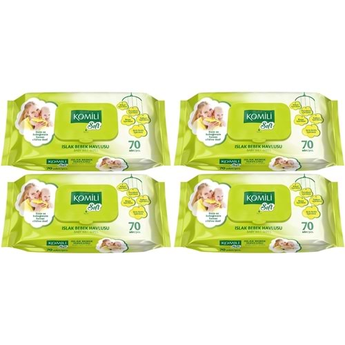 Komili Soft Islak Havlu Mendil 70 Yaprak (4 Lü Set) 280 Yaprak Plastik Kapaklı