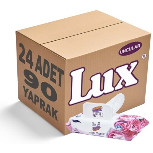 Lux Islak Havlu Mendil 90 Yaprak Gül (24 Lü Set) Plastik Kapaklı