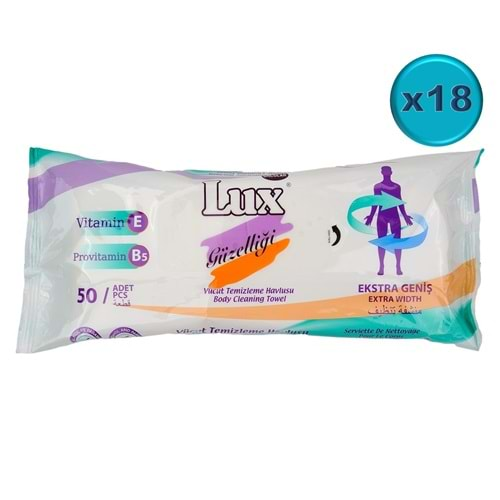 Lüx Hasta Vücut Temizleme Islak Mendil Havlu 50 Yaprak XL (18 Li Set)