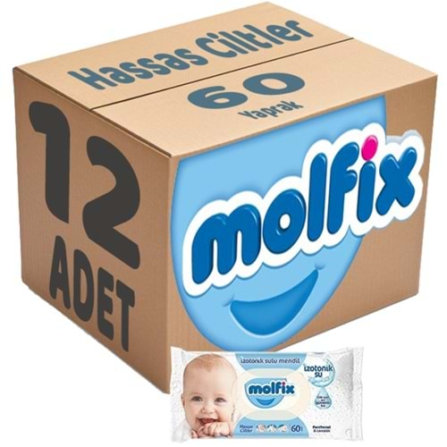 Molfix Islak Havlu Mendil İzotonik Hassas Ciltler 12 Li Set 60 Yaprak Plastik Kapaklı