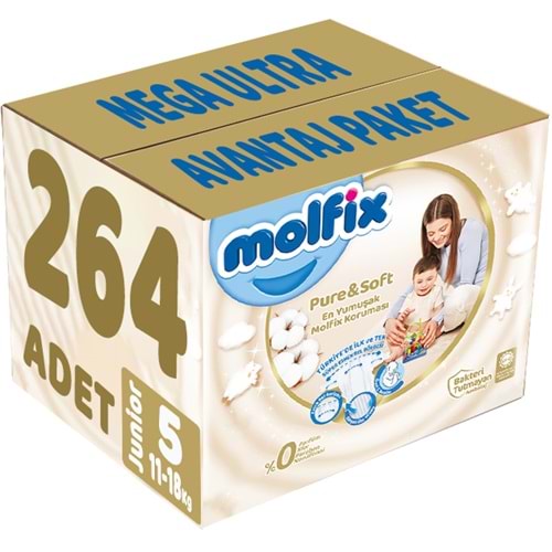 Molfix Pure&Soft Bebek Bezi Beden:5 (11-18Kg) Junior 264 Adet Mega Ultra Avantaj Pk