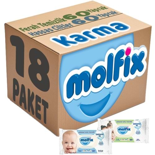 Molfix Islak Havlu Mendil İzotonik Karma 18 Li Set (Ferah Temizlik-Hassas Cilt)