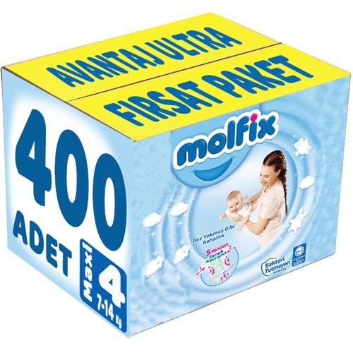 Molfix Bebek Bezi Beden:4 (7-14Kg) Maxi 400 Adet Avantaj Ultra Fırsat Pk