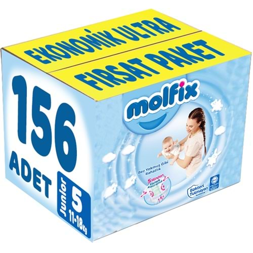 Molfix Bebek Bezi Beden:5 (11-18Kg) Junior 156 Adet Ekonomik Ultra Fırsat Pk