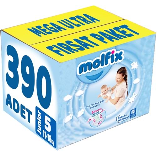 Molfix Bebek Bezi Beden:5 (11-18Kg) Junior 390 Adet Mega Ultra Fırsat Pk