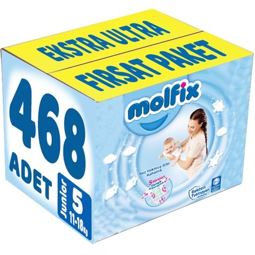 Molfix Bebek Bezi Beden:5 (11-18Kg) Junior 468 Adet Ekstra Ultra Fırsat Pk