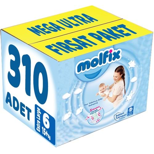 Molfix Bebek Bezi Beden:6 (15+Kg) Extra Large 310 Adet Mega Ultra Fırsat Pk