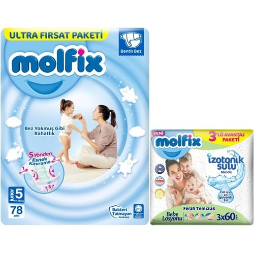 Molfix Bebek Bezi Beden:5 (11-18Kg) Junior 78 Adet Ultra Fırsat Pk+3 Adet Islak Mendil