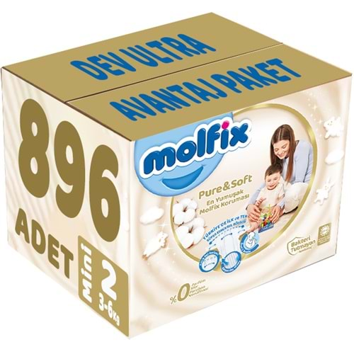 Molfix Pure&Soft Bebek Bezi Beden:2 (3-6Kg) Mini 896 Adet Dev Ultra Avantaj Pk