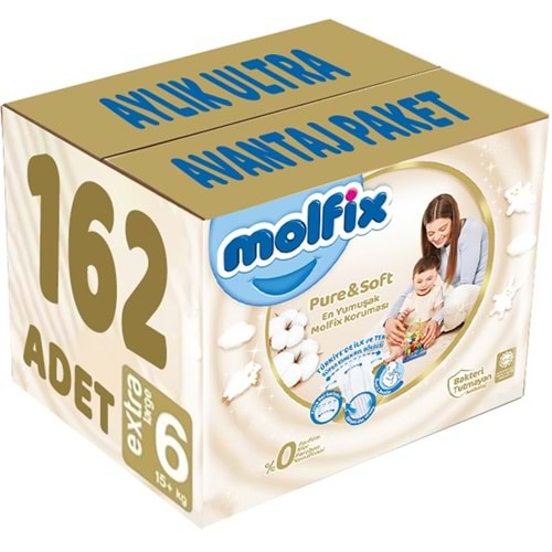 Molfix Pure&Soft Bebek Bezi Beden:6 (15+Kg) Extra Large 162 Adet Aylık Ultra Avantaj Pk