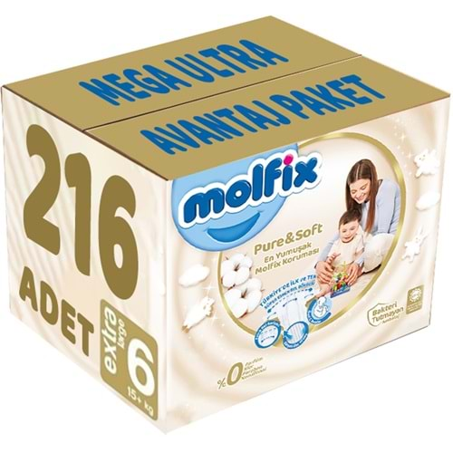 Molfix Pure&Soft Bebek Bezi Beden:6 (15+Kg) Extra Large 216 Adet Mega Ultra Avantaj Pk