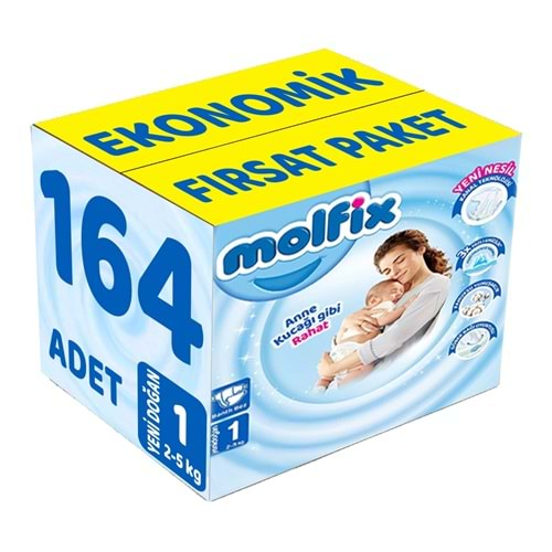 Molfix Bebek Bezi Beden:1 (2-5Kg) Yeni Doğan 164 Adet Ekonomik Fırsat Pk