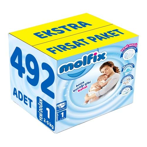 Molfix Bebek Bezi Beden:1 (2-5Kg) Yeni Doğan 492 Adet Ekstra Fırsat Pk