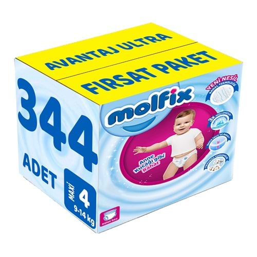 Molfix Külot Bebek Bezi Beden:4 (9-14Kg) Maxi 344 Adet Avantaj Ultra Fırsat Pk