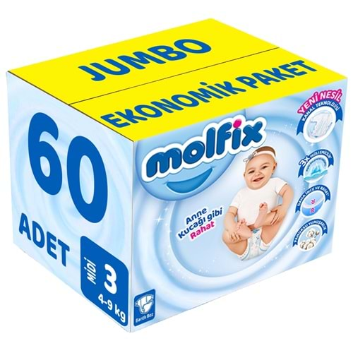 Molfix Bebek Bezi Beden:3 (4-9Kg) Midi 60 Adet Jumbo Ekonomik Pk