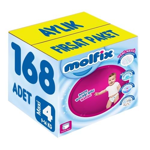 Molfix Külot Bebek Bezi Beden:4 (9-14KG) Maxi 168 Adet Aylık Fırsat Pk