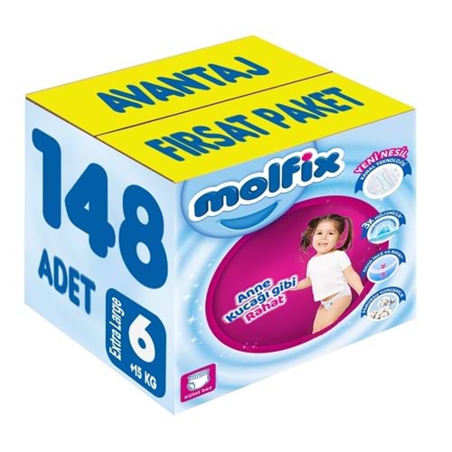 Molfix Külot Bebek Bezi Beden:6 (15+KG) Extra Large 148 Adet Avantaj Fırsat Pk