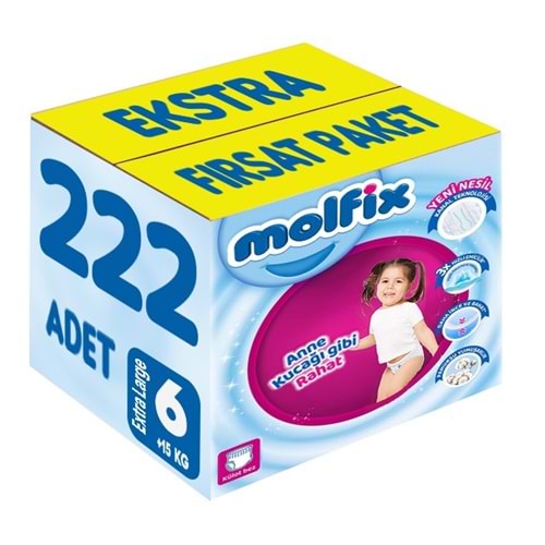 Molfix Külot Bebek Bezi Beden:6 (15+KG) Extra Large 222 Adet Ekstra Fırsat Pk