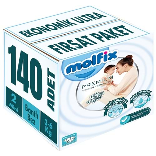 Molfix Premium Bebek Bezi Beden:2 (3-6KG) Mini 140 Adet Ekonomik Ultra Fırsat Pk