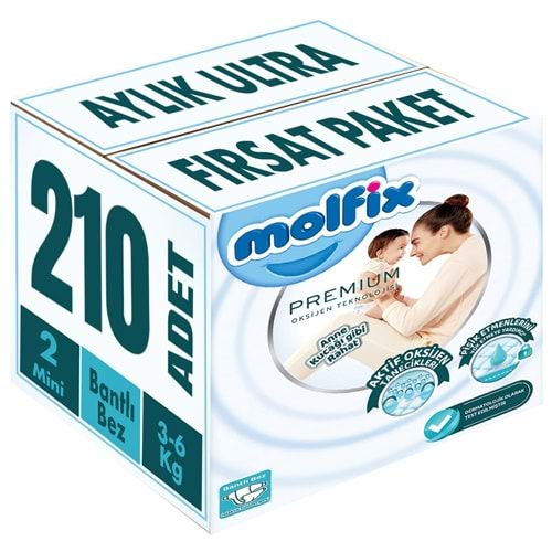 Molfix Premium Bebek Bezi Beden:2 (3-6KG) Mini 210 Adet Aylık Ultra Fırsat Pk