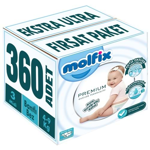 Molfix Premium Bebek Bezi Beden:3 (4-9KG) Midi 360 Adet Ekstra Ultra Fırsat Pk