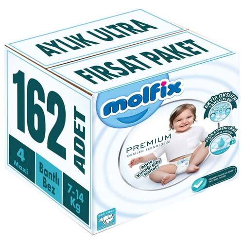 Molfix Premium Bebek Bezi Beden:4 (7-14KG) Maxi 162 Adet Aylık Ultra Fırsat Pk