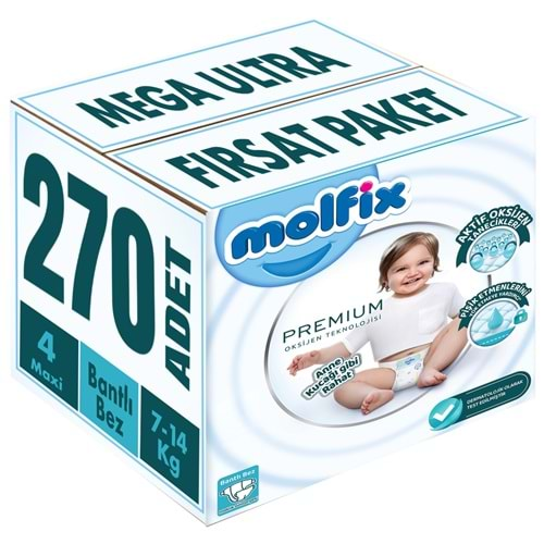 Molfix Premium Bebek Bezi Beden:4 (7-14KG) Maxi 270 Adet Mega Ultra Fırsat Pk