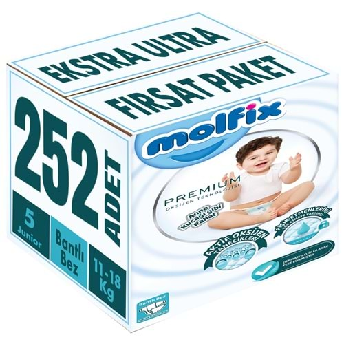 Molfix Premium Bebek Bezi Beden:5 (11-18KG) Junior 252 Adet Ekstra Ultra Fırsat Pk