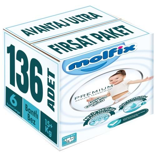 Molfix Premium Bebek Bezi Beden:6 (15+KG) Extra Large 136 Adet Avantaj Ultra Fırsat Pk