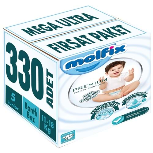 Molfix Premium Bebek Bezi Beden:5 (11-18KG) Junior 330 Adet Mega Ultra Fırsat Pk