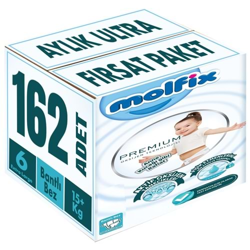 Molfix Premium Bebek Bezi Beden:6 (15+KG) Extra Large 162 Adet Aylık Ultra Fırsat Pk