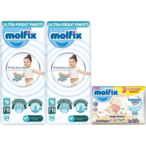 Molfix Premium Bebek Bezi Beden:6 (15+KG) Extra Large 108 Adet Ultra Fırsat Pk + 3 Adet Islak Mendil