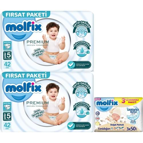 Molfix Premium Bebek Bezi Beden:5 (11-18KG) Junior 84 Adet Fırsat Pk + 3 Adet Islak Mendil