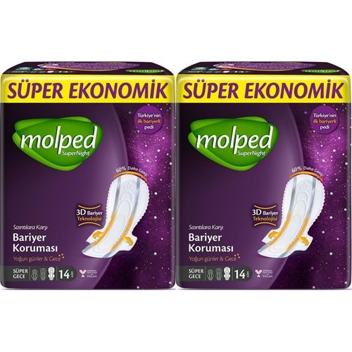 Molped Süper Night Hijyenik Ped Gece 28 Adet Süper Ekonomik Pk (2PK*14)