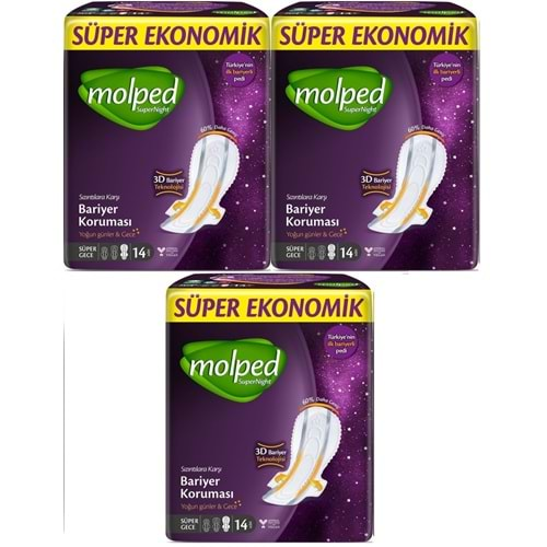 Molped Süper Night Hijyenik Ped Gece 42 Adet Süper Ekonomik Pk (3PK*14)