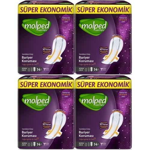 Molped Süper Night Hijyenik Ped Gece 56 Adet Süper Ekonomik Pk (4PK*14)