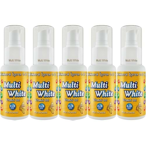 Multi White Diş Macunu 50ML Muz Aromalı Bol Vitaminli (0-10 Yaş) (5 Li Set)