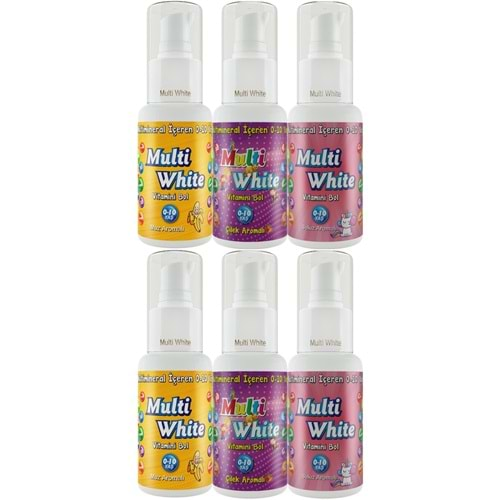 Multi White Diş Macunu 50ML Karma Muz-Çilek-Sakız Aromalı Bol Vitaminli (0-10 Yaş) (6 Lı Set)