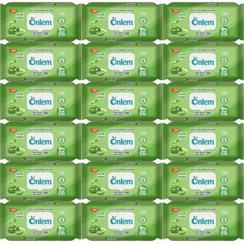 Önlem Islak Havlu Mendil 90 Yaprak Aloe Vera Plastik Kapaklı (18 Li Set) (1620 Yaprak)