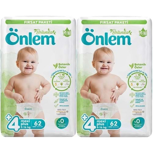 Önlem Bebek Bezi Botanika Beden:4+ (9-16KG) Maxi Plus 124 Adet Ekonomik Fırsat Pk