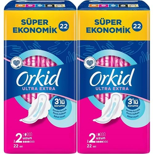 Orkid Hijyenik Ped Ultra Extra Koruma Uzun 44 Adet Süper Ekonomik Pk (2PK*22)