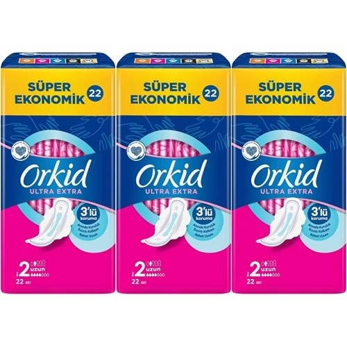 Orkid Hijyenik Ped Ultra Extra Koruma Uzun 66 Adet Süper Ekonomik Pk (3PK*22)