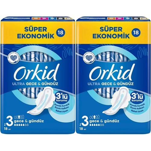 Orkid Hijyenik Ped Ultra Extra Koruma Gece&Gündüz 36 Adet Süper Ekonomik Pk (2PK*18)