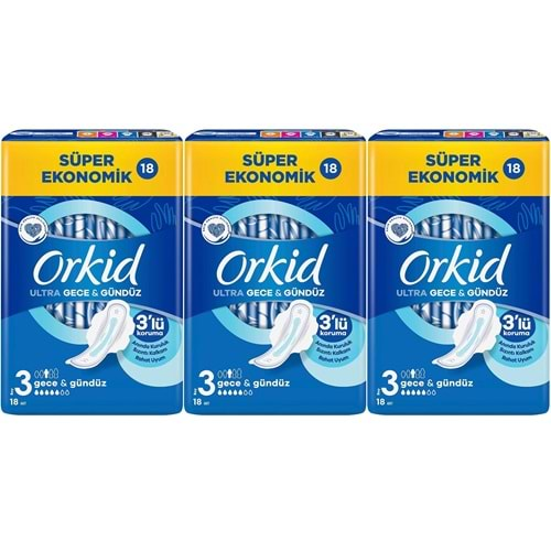 Orkid Hijyenik Ped Ultra Extra Koruma Gece&Gündüz 54 Adet Süper Ekonomik Pk (3PK*18)